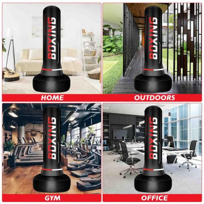 Punching Bag for Adults Teens, 70" Heavy Duty Boxing Bag with Stand | Kickboxing and MMA Muay Thai Training Equipment for Men and Women Beginners - color: Red White Alphabet Pattern
