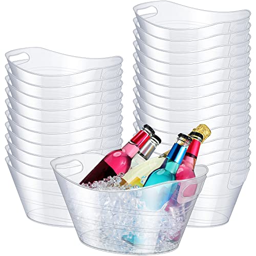 24 Pcs Oval Storage Tub with Handles, 4.5l Plastic Ice Buckets Bulk for Wine Beer Champagne Drink Cooler Beverage Storage Tub for Parties BBQ Weddings Party Outdoor Celebration(Clear) - color: Clear