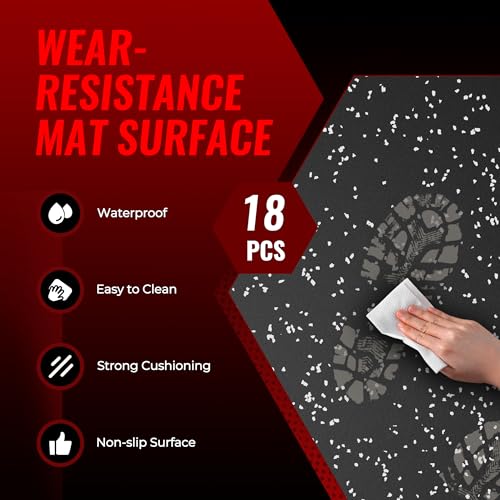SUPERJARE 0.79'' Extra-Thick Exercise Equipment Mats, 18 Pcs 72 Sq Ft Rubber Top Floor Tiles with High Density EVA Foam, Interlocking Gym Flooring for Home Gym, Workout Mat, Black/Grey - size: 18 Tiles (72 Sq Ft)