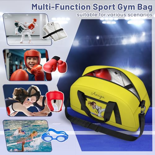 Custom Name Taekwondo Karate Duffle Bag for kids Girls - Personalized Martial Arts Gear Bag, Water-Resistant Sparring Equipment Bag, Taekwondo Yellow - color: Taekwondo Yellow