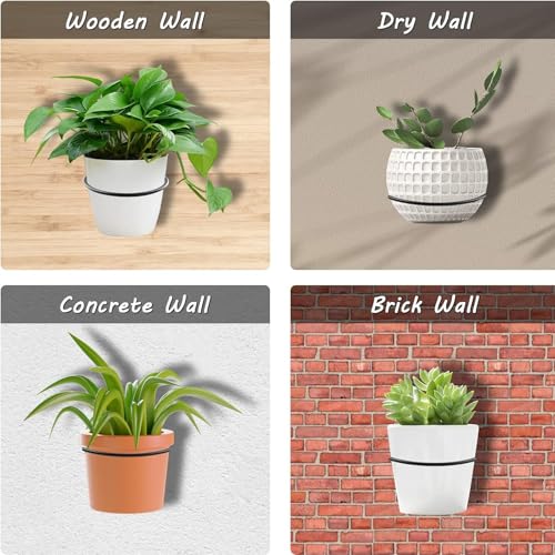 Jiozermi 6 Pack 4 inch Flower Pot Holder Ring, Flower Pot Holder Ring Wall Mounted Set Wall Mounted Metal Planter Hanger Matte Black Hanging Plant Holders - size: 4 Inch-6Pcs