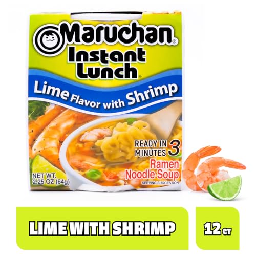 Maruchan Instant Lunch Ramen Noodles, Lime Flavor with Shrimp – Japanese-Style Instant Noodle Soup, Easy Meal Ready in 3 Minutes – 2.25 Oz. (12 Pack) - size: 0.19 Ounce (Pack of 12)