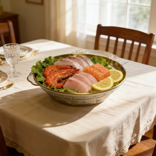 Golden Chilled Serving Tray for Parties 11.8" Compartments Ice Bowl Keeps Food Fruit Dish Cold Platter for Vegetable Seafood Shrimp Cocktail Appetizer Oysters Cheese