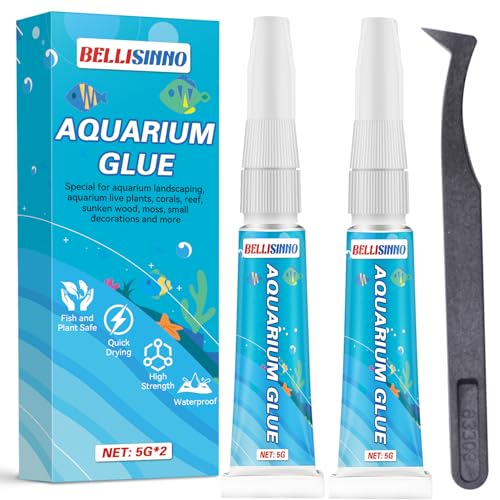 Aquarium Glue, Clear Reef Adhesive for Plants and Rocks, Moss, Coral, Stone, Wood, Plant, Suitable for Freshwater and Saltwater Aquascape, 5g*2pcs