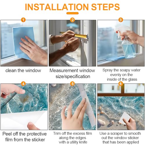 Window Privacy Film 17.3 x 39.3 Inch Seashell Beach Window Film Static Cling Decorative Window Covering for Bathroom Kitchen Decor