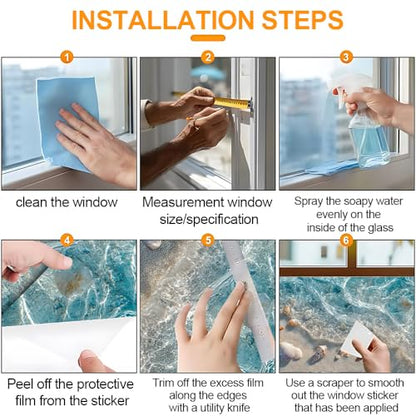 Window Privacy Film 17.3 x 39.3 Inch Seashell Beach Window Film Static Cling Decorative Window Covering for Bathroom Kitchen Decor