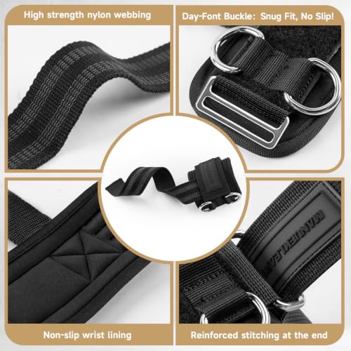 MANUEKLEAR 2 Size Gym Lifting Straps with D Rings for Cable Machine - color: Black
