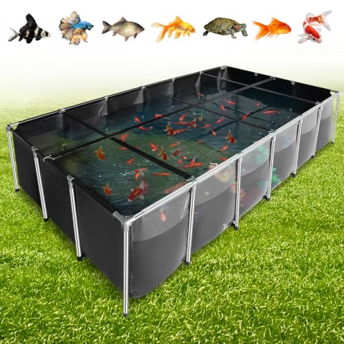 Hemobllo Above Ground Pool with Clear Viewing Panel and Drain Valve, 750 Gal Canvas Fish Pond for Outside Rectangular Goldfish Tank with Stainless Steel Frame for Backyard Breeding Koi Outdoor - Black