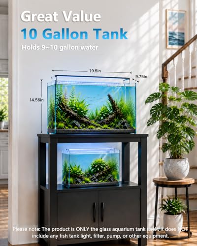 10 Gallon Glass Fish Tank Open-Back Lid, Aquarium Fish Bowl Cube for Betta Goldfish Snails Shrimp Aquatic Planting, Ultra Clear Rimless Low Iron