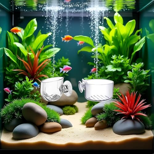 4 Pcs Aquarium Plant Pot Planter, Glass Fish Tank Plants Holder, Aquarium Decoration Plant Cup with Suction Cups for Fishes Tank Ornament Aquarium Décor Plastic Plants Fish and Aquatic Pets