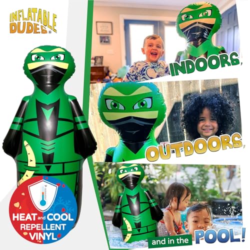 INFLATABLE DUDES Kids Punching Bag- Bop Bag | Sand-Base - color: Green Archer Standard Ninja | Pre-filled with Sand, size: 47"