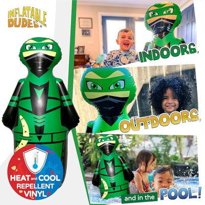 INFLATABLE DUDES Kids Punching Bag- Bop Bag | Sand-Base - color: Green Archer Standard Ninja | Pre-filled with Sand, size: 47"