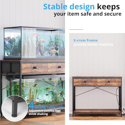 VOWNER 40 Gallon Aquarium Stand with Power Outlet, Metal Frame Fish Tank Stand with Cabinet Storage, Double Turtle Reptile Terrariums Tank Stand, 39.4" L*18.9" W Tabletop, 660LBS Capacity, Brown