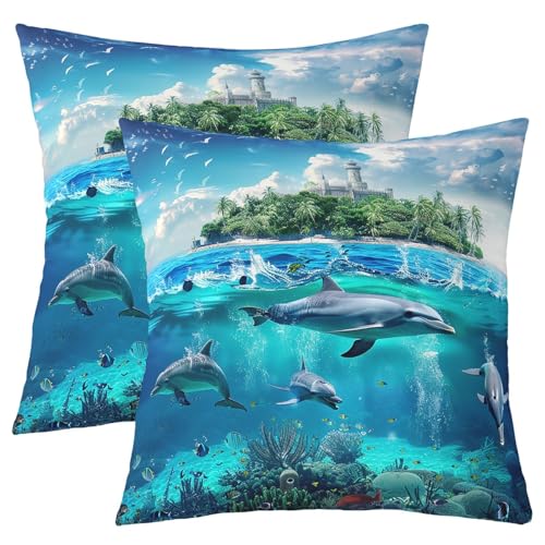 jejeloiu Dolphin Darkening Blackout Curtain Cute Ocean Animal Door Curtain Doorway Privacy Hawaiian Sealife Decor Closet Door Cover Curtain Beach Aquarium Room 42x80 Inch 1 Panel - color: Multi 02, size: 42"W x 80"L (Pack of 1)