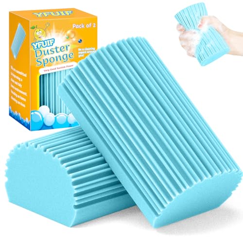 2-Pack Damp Clean Duster Sponge, Magic Sponge Eraser Baseboard Cleaner Tool, Dusters for Cleaning Blinds, Glass, Vents, Railings, Mirrors,Window Track Grooves and Faucets - color: Baby Blue, size: 2PC