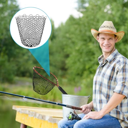 2 Pcs Replacement Rubber Fishing Net Diameter Fishing Landing Net Black Fish Netting Without Handle Replacement Fishing Net Foldable Mesh Net for Freshwater Saltwater (21.5 x 19.7 Inch)