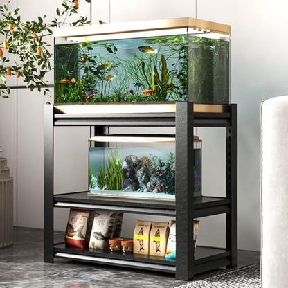 40-50 Gallon Aquarium Stand - Heavy Duty Metal Fish Tank Stand with 3-Tier Adjustable Storage Shelf, 660 lbs Capacity (Black, 31.5" L x 18" W x 34" H)