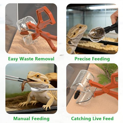 7-Pack Reptile Feeding Tools Set - 4 Feeding Tongs/Worm Tongs/Worm Scoop/Cleaning Shovels, 2 Tweezers & 1 Feeding Spoon, for Reptiles, Hedgehogs, Lizards, Spiders, Bearded Dragons