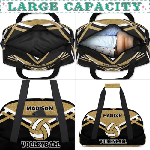 Custom Sport Volleyball Bag, Olive Yellow Glitters with Black | Personalized Duffle Bag with Name Overnight Bag Toddler Gym Duffle Bag for Travel Weekend Sleepover Bag - color: Olive Yellow