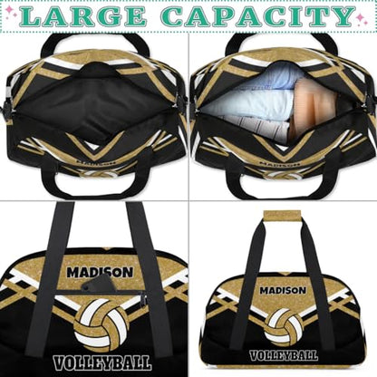 Custom Sport Volleyball Bag, Olive Yellow Glitters with Black | Personalized Duffle Bag with Name Overnight Bag Toddler Gym Duffle Bag for Travel Weekend Sleepover Bag - color: Olive Yellow