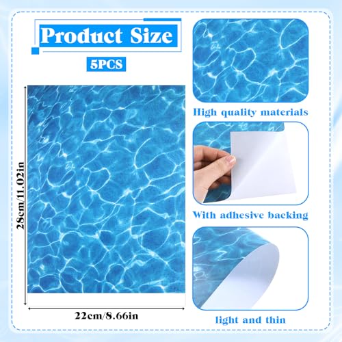 Ripple Water Sticker 5PCS Fake Water Self Adhesive Realistic Stream Pattern Artificial-Water Effect Sheet Ocean Diorama Supplies for Miniature Lakes, Beach Pools, Rivers and Diorama Scenery