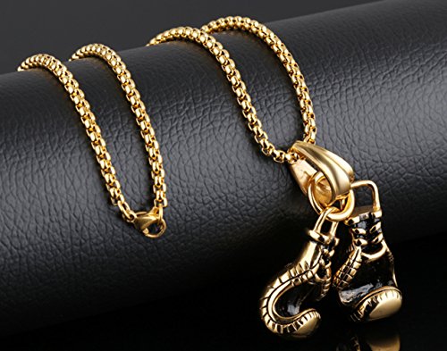 Men Punk Stainless Steel Boxing Gloves Chain Pendant Necklace - color: Golden