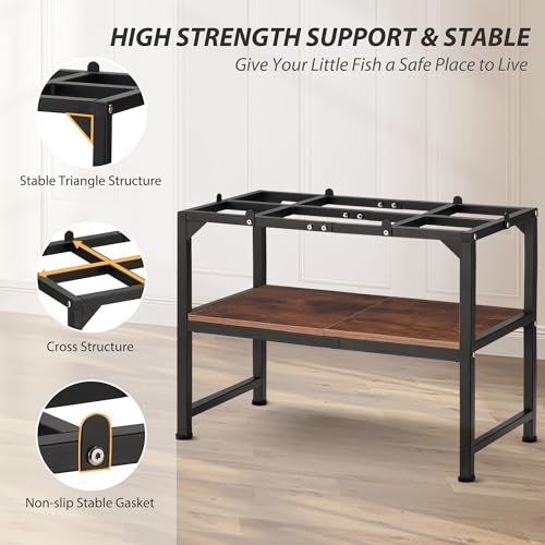 10-20 Gallon Fish Tank Stand, Metal Aquarium Stand with Adjustable Non-Slip Foot and Wooden Shelf, Reptile Tank Stand Easy to Assemble for Home Office, Firm and Steady(Tank not Included) - color: BLACK-01