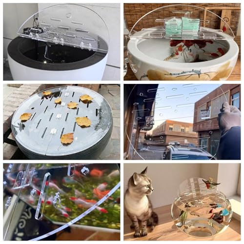 Cat Proof Fish Tank Top Cover, Clear Acrylic Lid for Round Aquarium, Cuttable Terrarium Anti-Jump Hood with Hole & Hinges, Folding Flip-top(Outer Dia-14.5in/36.8cm) - size: Outer Dia-14.5in/36.8cm