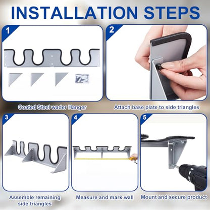 Zonon Wader Hanger Steel Boot Hanger Wall Mount - color: Silver, size: 2 Pairs