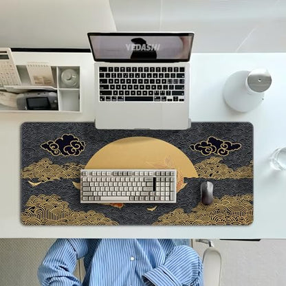 Waterproof Large Gaming Mouse Pad 31.5x15.7 Inch, XXL Mousepad with Non-Slip Rubber Base & Stitched Edges, Extended Desk Mat for Computer/Laptop/Office,Japanese Koi Fish
