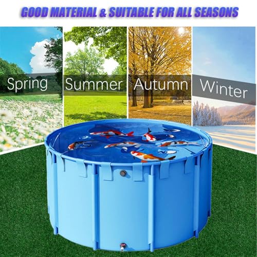 Aquarium Pool with Drain Valve,Aquaculture Water Tank Cistern Steel Frame Multifunction PVC Canvas Temporary Fish Pond，Round Frame PVC Canvas Fish Pond, 1.8x0.8m Temporary Holding Tank with