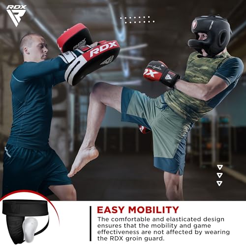 RDX Groin Protector Cup Men, Boxing Kickboxing MMA Muay Thai Sparring Groin Guard, Ventilated Adjustable,Karate Fighting Training, Underwear Jiu Jitsu BJJ Protection, Boys Youth - color: Black, size: Large