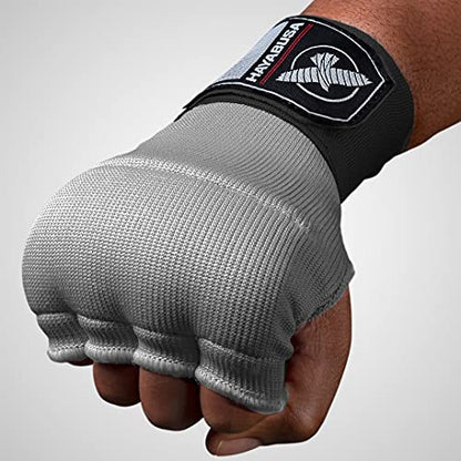 Hayabusa Quick Gel Hand Wrap Boxing Gloves | Slip-On Design, Padded Knuckle Protection, Hook and Loop Closure, Muay Thai Kickboxing, Men and Women, Sparring - color: Grey, size: Large