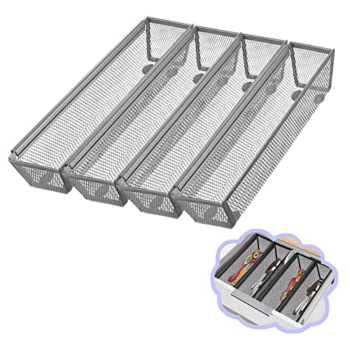4PCS Drawer Organizer for Kitchen,Utensil Mesh Drawer Organizer with Interlocking Arm for Cosmetic,Flatware,Pen (12 * 3 * 2 Inches,Grey) - color: Grey(4PCS), size: 12*3*2 Inches