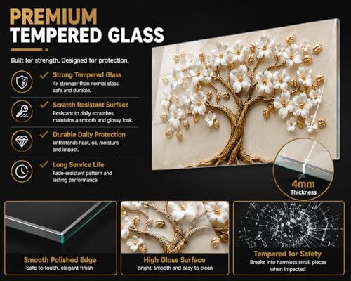 Evgosm Tempered Glass Backsplash for Kitchen, Flowers Stove Splashback, Glass Backsplash, Used for Kitchen Wall Protection and Decoration, Easy to Install and Clean. (30x16'')