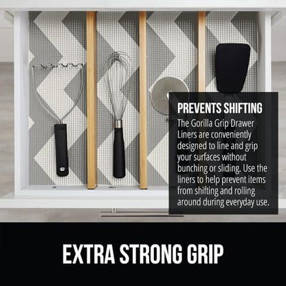 GORILLA GRIP powerGRIP Drawer Shelf and Cabinet Liner, Thick Strong Hold, Non-Adhesive Liners Protect Kitchen Cabinets and Cupboard, Bathroom Drawers, Easy Install, Breathable Mat, 12" x10' Gray White - color: Chevron: Gray/White, style: 12" x 10'