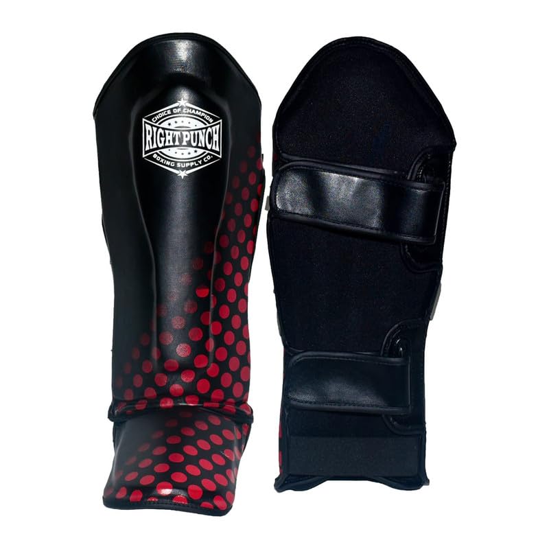 Shin Guards Kickboxing Leg Pads with Instep Protection, Muay Thai MMA Martial Arts Kicking Sparring Training Gear - color: Black & Red, size: X-Large