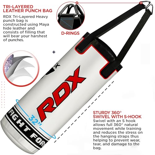 RDX Kids Punching Bag 2FT, Unfilled Set for Boys Girls, Non Tear Maya Hide Leather Junior Hanging Bag, Kickboxing MMA Muay Thai Taekwondo Karate Home Gym Strength Training