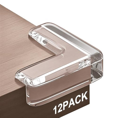 Corner Protectors, 12 Pack, Baby Proofing Corner Guards, Clear and Transparent Corner Bumper & Edge Cushion for Furniture, Table, Cabinet Sharp Corner & Edge, Baby Safety Material (L-Shaped)