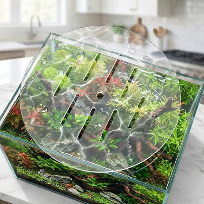 2pcs Acrylic Aquarium Lid: Round Fish Tank Anti-Jumping Cover with Hole, Transparent Plate for Preventing Fish Reptile Turtles Jumping Out Aquarium