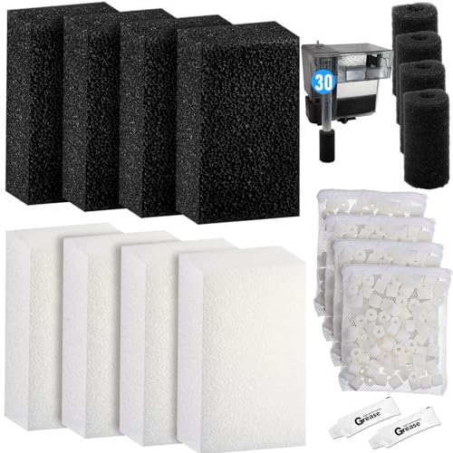 22 Pcs/4 Set of Three-Stage Filtration Fish Tank Filter Compatible with Aquaclear 30 Power Filter, Maintenance Kit, Foam Pads, Mesh Bags, Ceramic Rings, for 10- to 30-Gallon Aquariums - style: Aquaclear 30