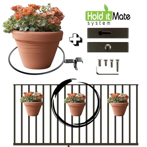Deck Railing Container Holder/Bracket Kit for Round Pot Planters (8") Perfect for Deck Railing Container Gardens! - size: 8"