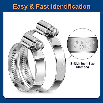 Non-Slip Stainless Steel Worm Gear Hose Clamps 1-1/4 to 2"(32-51mm) | SAE Size 24, 5/16"Hex Head, Soft Hose Protection, Adjustable for Automotive, Fuel Line, Garden, Heater, Radiator, 12Pack - size: SAE#24(1-1/4 To 2)