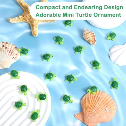 60PCS Mini Green Turtle, Mini Resin Tortoise, Cute Miniature Sea Turtle Figurines, Tiny Tortoise Figurines for Fairy Garden Landscape, Aquarium, Birthday Party, Ornament Home Plant Decor and DIY Craft