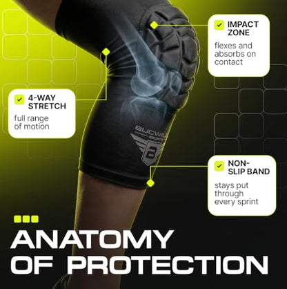 Bucwild Sports Knee Pads/Padded Compression Pro Knee Sleeves (1 Pair) Youth & Adult Sizes - Basketball Wrestling Volleyball Black White Red Blue (Black Camo, Small (Teen/Young Adult)) - color: Black Camo, size: Small (Teen/Young Adult)