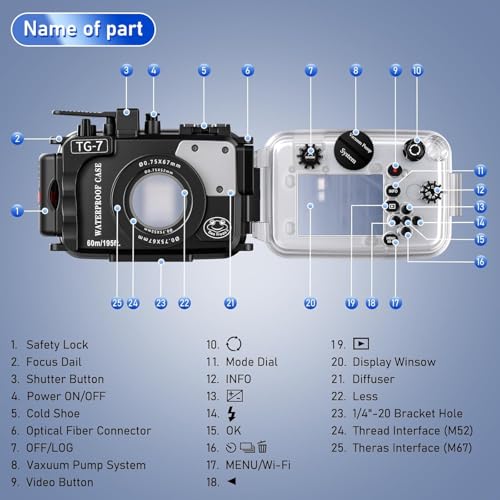 Sea frogs Camera Housing Compatible with Olympus TG-7, with Wide-Angle Lens and Red Filter, Waterproof IPX8 Rated, 60m/197ft Depth Protection Underwater Camera Case (Black)