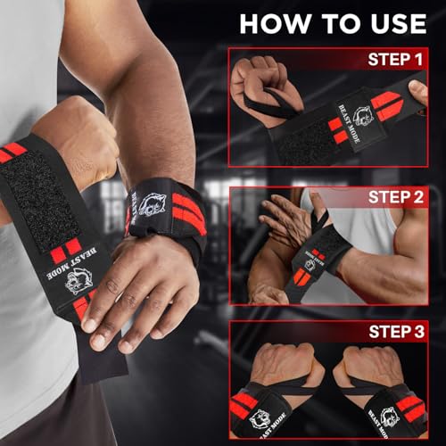 Elastic Cotton Weightlifting Wrist Wraps with Thumb Loops, 1 Pair - color: Black and Red, style: 12" – Beast Mode