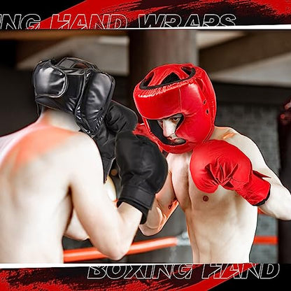 Kanayu 14 Pcs Boxing Gloves and Headgear Set for Beginners Youth 16 Ounce Boxing Gloves Headgear Helmet Hand Wraps Mouth Guards Equipment for Beginners Training Equipment Gifts - color: Black, Red