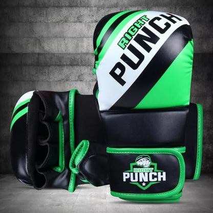 Hybrid MMA Sparring Gloves for Grappling, Kickboxing, and Open Palm Martial Arts - color: Green, size: Medium