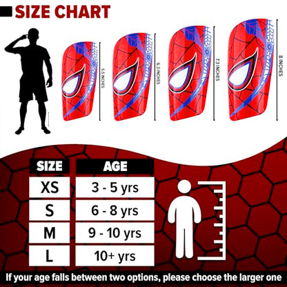 Kids Soccer Shin Guards with Shin Gaurd Sleeves 3-10+ Yrs - color: Spider, size: Small [6 - 8 Yrs]
